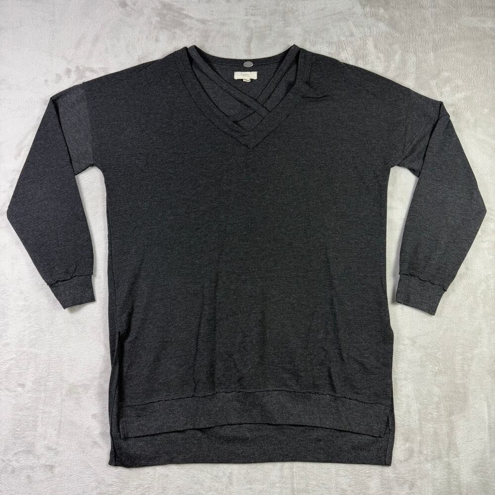 Cupio Women’s Dark Gray Ribbed V-Neck Long Sleeve Tunic Top Size M